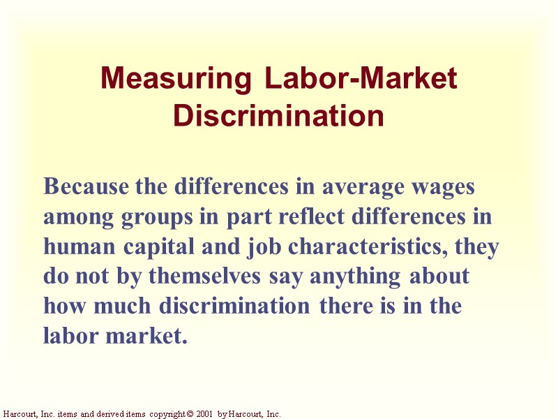 Measuring Labor-Market Discrimination Because the differences in average wages among groups in part reflect